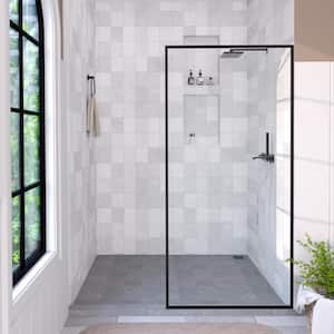 Hilma 34 in. W x 72 in. H Fixed Framed Shower Door in Matte Black Finish with Clear Glass