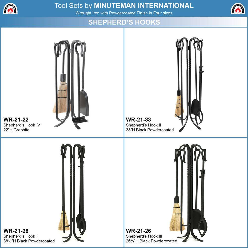 Black Wrought Iron Shepherd's Hook 33" Fireplace Tool Set