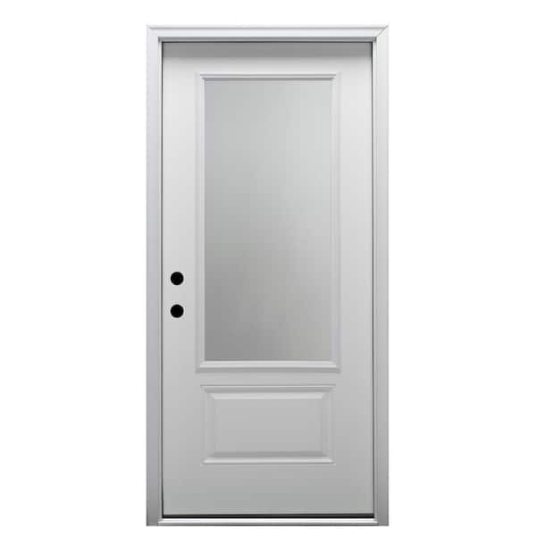 MMI Door 36 in. x 80 in. Right-Hand Inswing 3/4-Lite Clear 1-Panel Classic Primed Fiberglass Smooth Prehung Front Door
