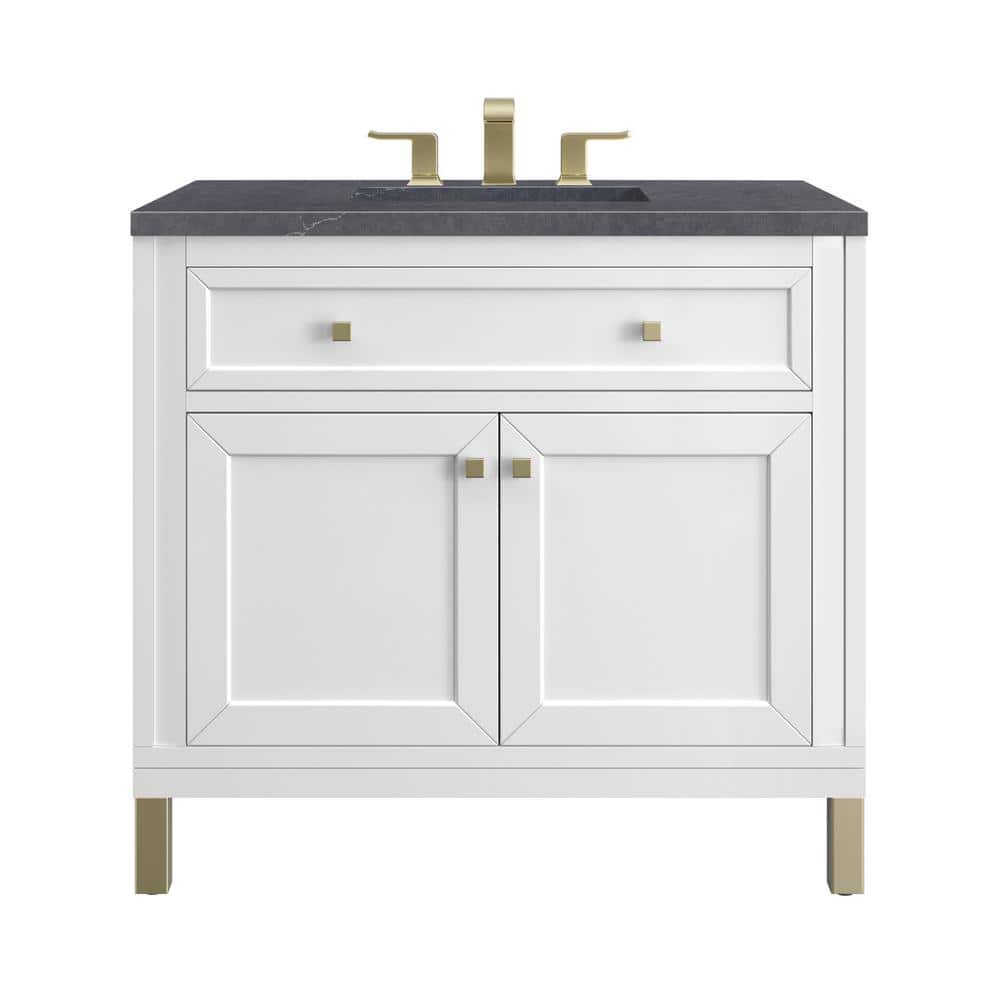 James Martin Vanities Chicago 36.0 in. W x 23.5 in. D x 34 in. H Bathroom Vanity in Glossy White with Charcoal Soapstone Quartz Top -  305-V36-GW-3CSP
