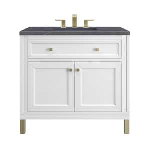 Chicago 36.0 in. W x 23.5 in. D x 34 in. H Bathroom Vanity in Glossy White with Charcoal Soapstone Quartz Top