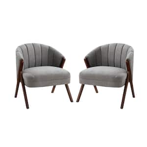 Ernest Grey Mid-Century Anti-slip Footpad Barrel Livingroom Chair with Vertical Channel-Tufted Back (Set of 2)