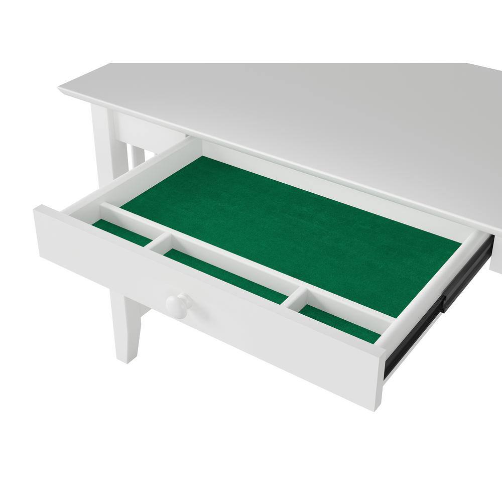White Solid Wood Desk with Drawer, Power Outlet, and USB Port