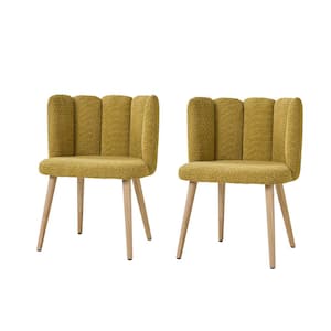 Carlos Mustard Contemporary set of 2 Lamb Wool Side Chair with Tufted Back for Living Room/Bedroom
