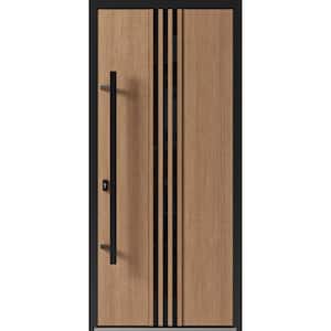 1055 36 in. x 80 in. Right-hand/Inswing Tinted Glass Teak Steel Prehung Front Door with Hardware