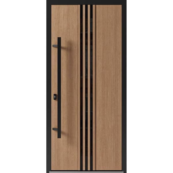 1055 36 in. x 80 in. Right-hand/Inswing Tinted Glass Teak Steel Prehung Front Door with Hardware