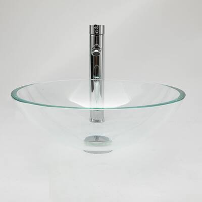 Clear Glass Circular Bathroom Vessel Sink without Faucet