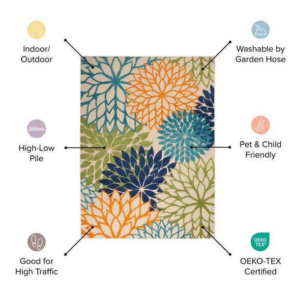 Nourison Aloha Ivory Green 8 ft. x 11 ft. Floral Contemporary