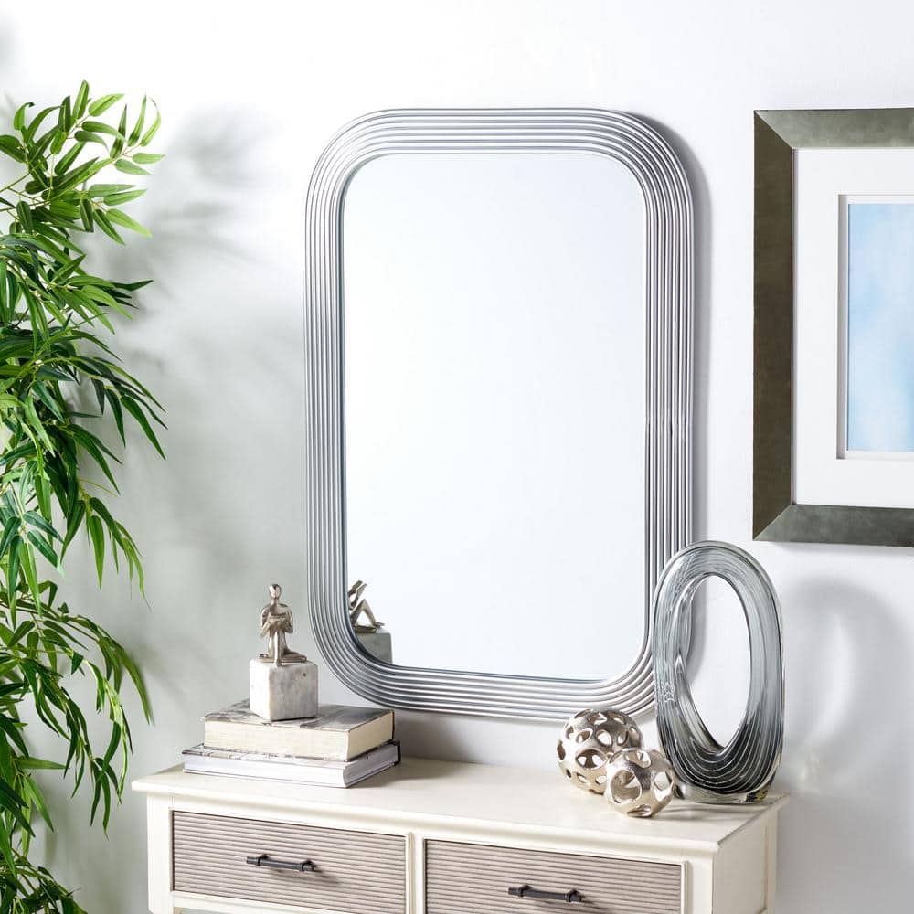 Ahna Striated Silver Rectangular Wood Frame Mirror 24"x36"