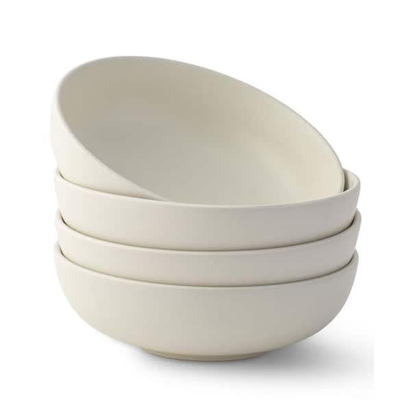 4-Pieces Stoneware Pasta Bowl Set, 30 oz.-Linen