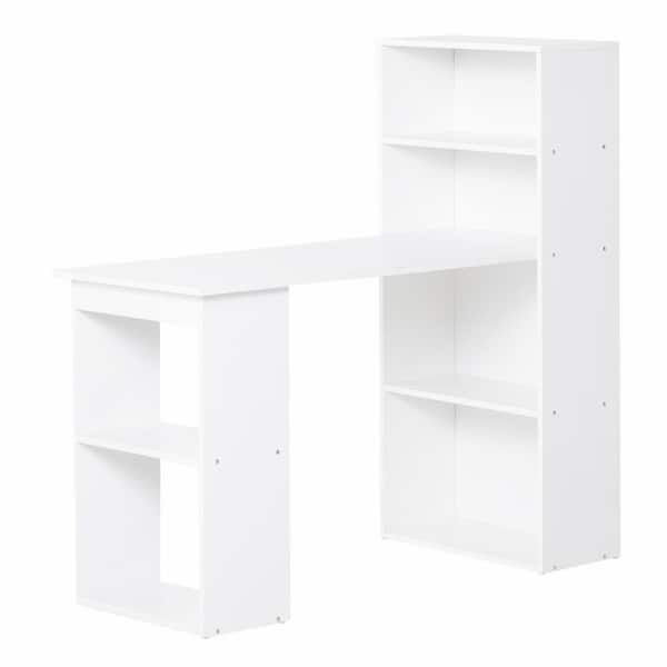 HOMCOM 47.25 in. White Compact Writing Laptop Desk with 4-Cubby Shelves ...