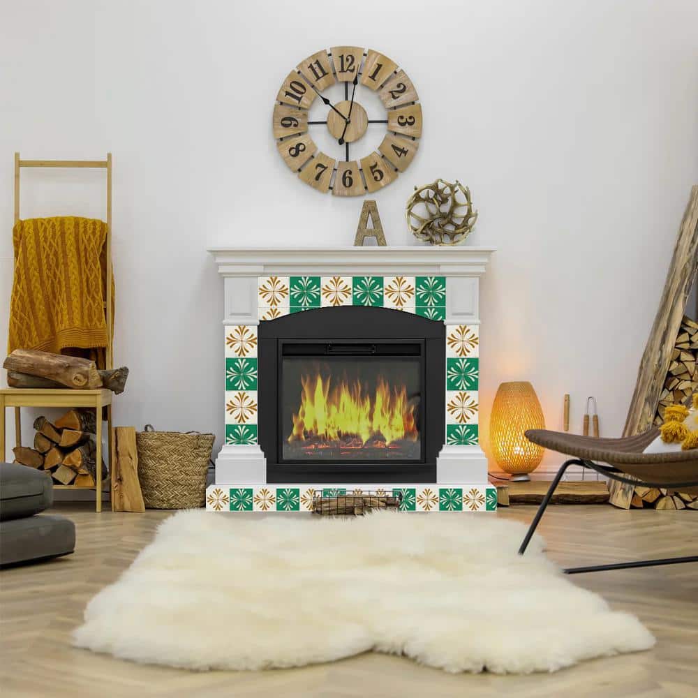 8x8-inch Antiquewhite Green Gold Vinyl Peel and Stick Tile Stickers