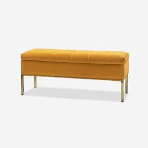 Eduard Mustard 46.5 in. W Upholstered Flip Top Storage Bench with Nailhead Trim and Metal Legs