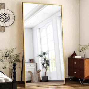 33.5 in. W x 75.6 in. H Rectangular Modern Gold Aluminum Framed Full Length Mirror Wall Mirror