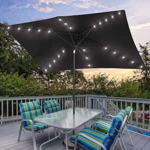 10 ft. x 6.5 ft. Solar LED Rectangle Market Aluminum Pole Patio Umbrellas with Solar Lights, Tilt Button in Dull Black