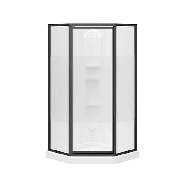 Summit 38 in. L x 38 in. W x 76.5 in. H Corner Center Drain Shower Stall/Kit, White w/ Centre Silk Glass in Matte Black