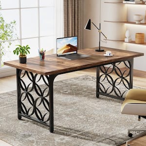 Capen 63 in. Rectangular Brown and Black Engineered Wood Executive Computer Desk with Heavy Duty Frame for Home Office