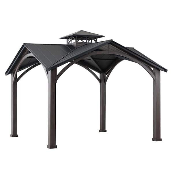 12.5 ft. x 12.5 ft. Roanforth and Steel Frame Aluminum 2-Tier Roof  Hard Top Gazebo with Ceiling Hook