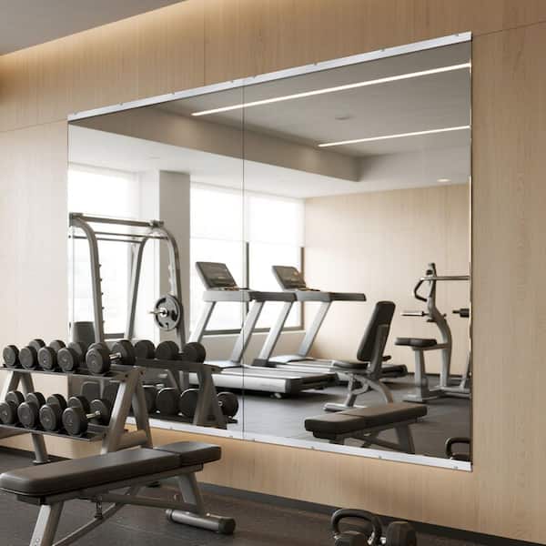 Clear 46 in. W x 72 in. H Oversized Shatterproof Rectangular Frameless Yoga Mirror Gym Mirror Floor Mirror