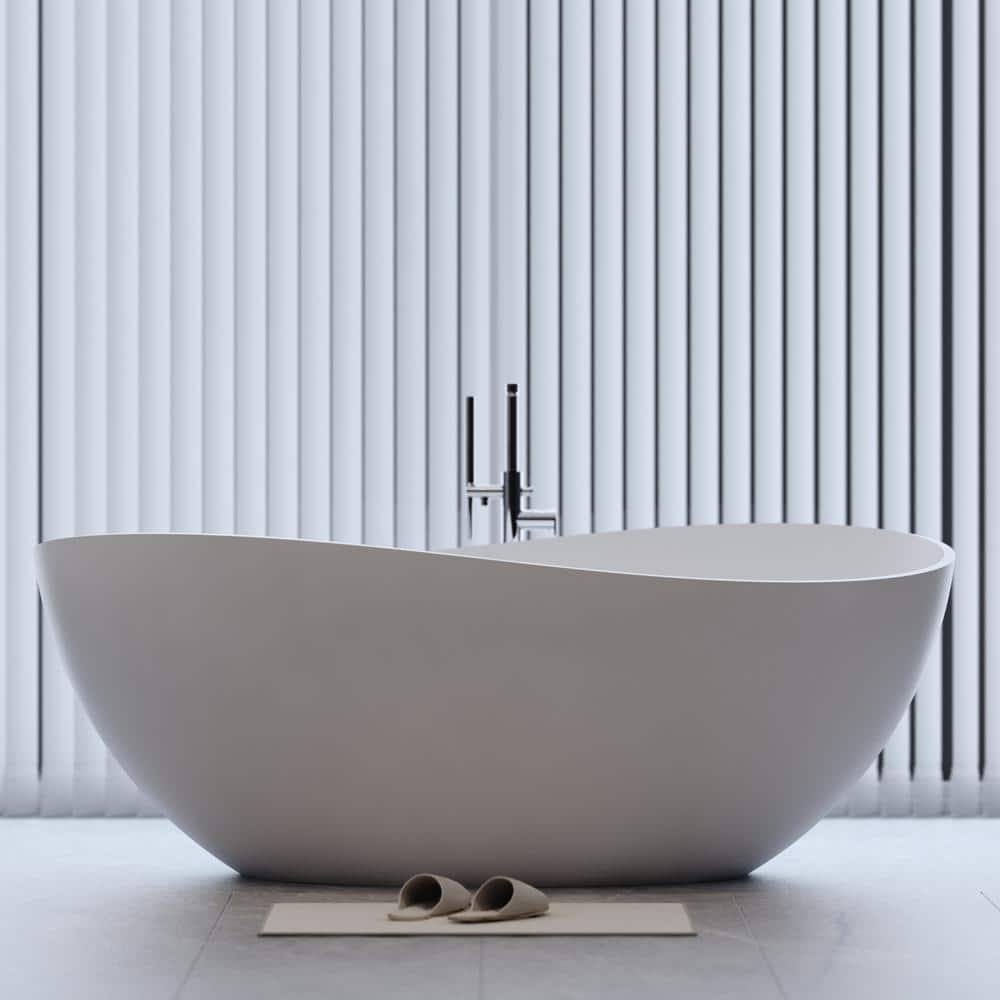 63 in. x 37 in. Freestanding Soaking Synthetic Stone Bathtub with Center Dr