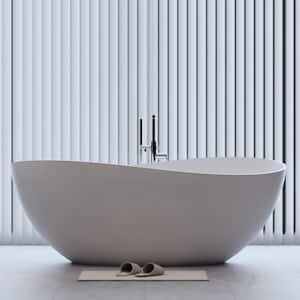 63 in. x 37 in. Freestanding Soaking Synthetic Stone Bathtub with Center Drain in Matte White