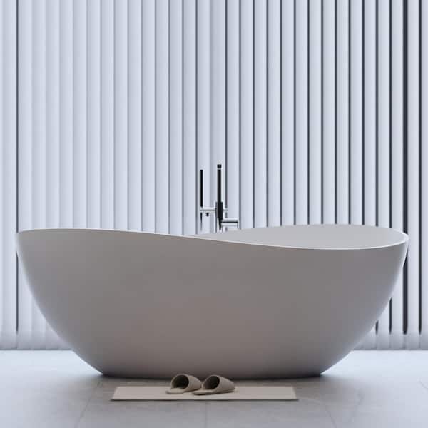 Unbranded 63 in. x 37 in. Freestanding Soaking Synthetic Stone Bathtub with Center Drain in Matte White