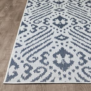 Breyleigh Calitrah Cream/Blue 5 ft. 3 in. x 7 ft. 3 in. Ikat Polypropylene Indoor/Outdoor Area Rug