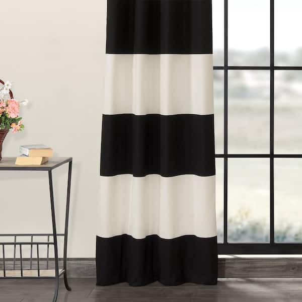 Exclusive Fabrics Furnishings Onyx Black And Off White Striped Grommet Room Darkening Curtain 50 In W X 96 L 1 Panel Prct Hs06 Gr The