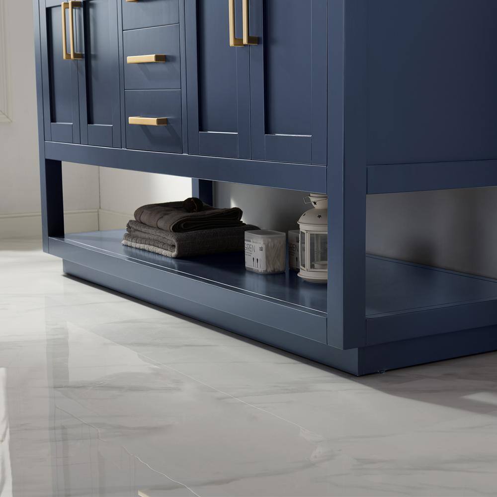 Remi Royal Blue 60" Double Basin Freestanding Vanity with Marble Top