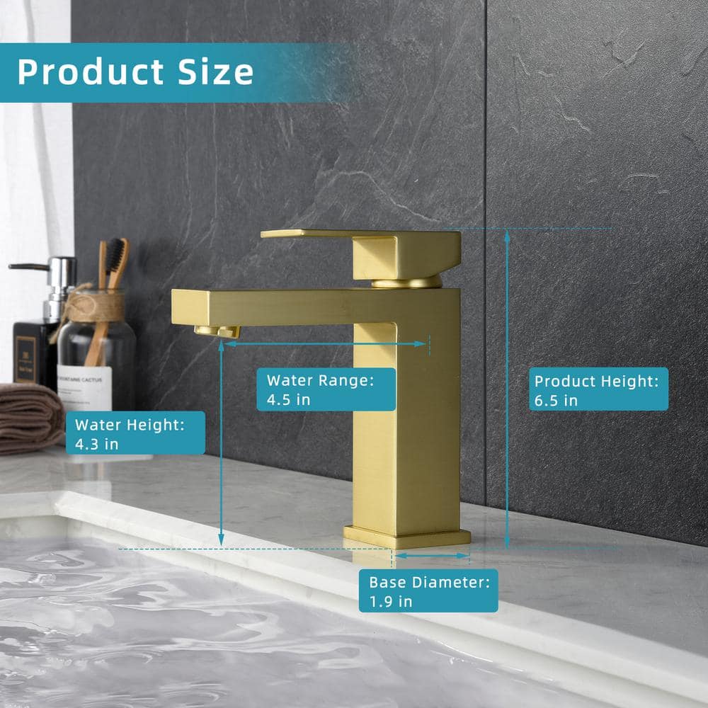 Brushed Gold Single Handle Brass Bathroom Faucet