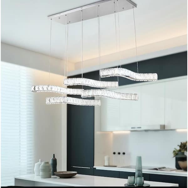 Maxax Jefferson 5-Light 33.46 in. Integrated LED Chrome Modern Linear Dimmable Chandeliers Living Dining Foyer Lighting