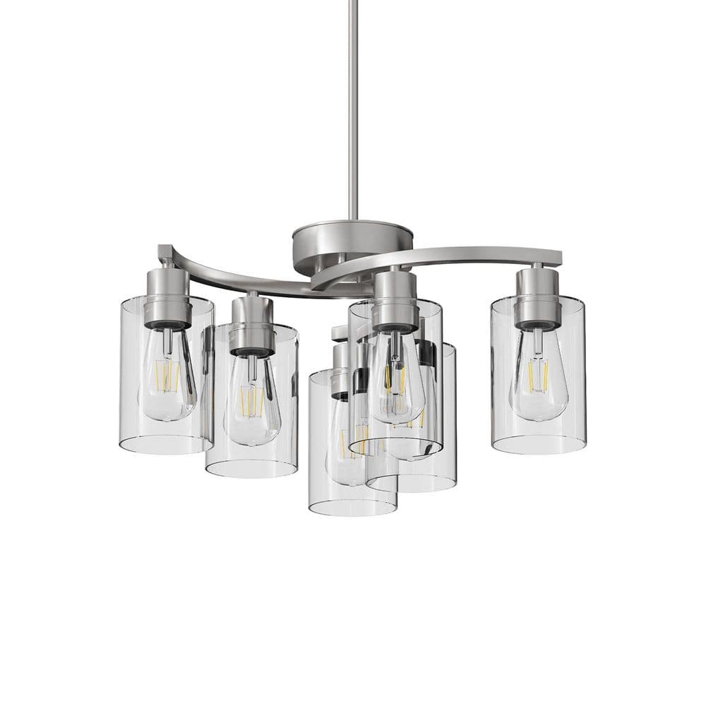 22 in. 6-Light Chrome Indoor Industrial Pendant Light with Clear Glass Shades, Adjustable Height Chandelier price history on PriceWatchPro