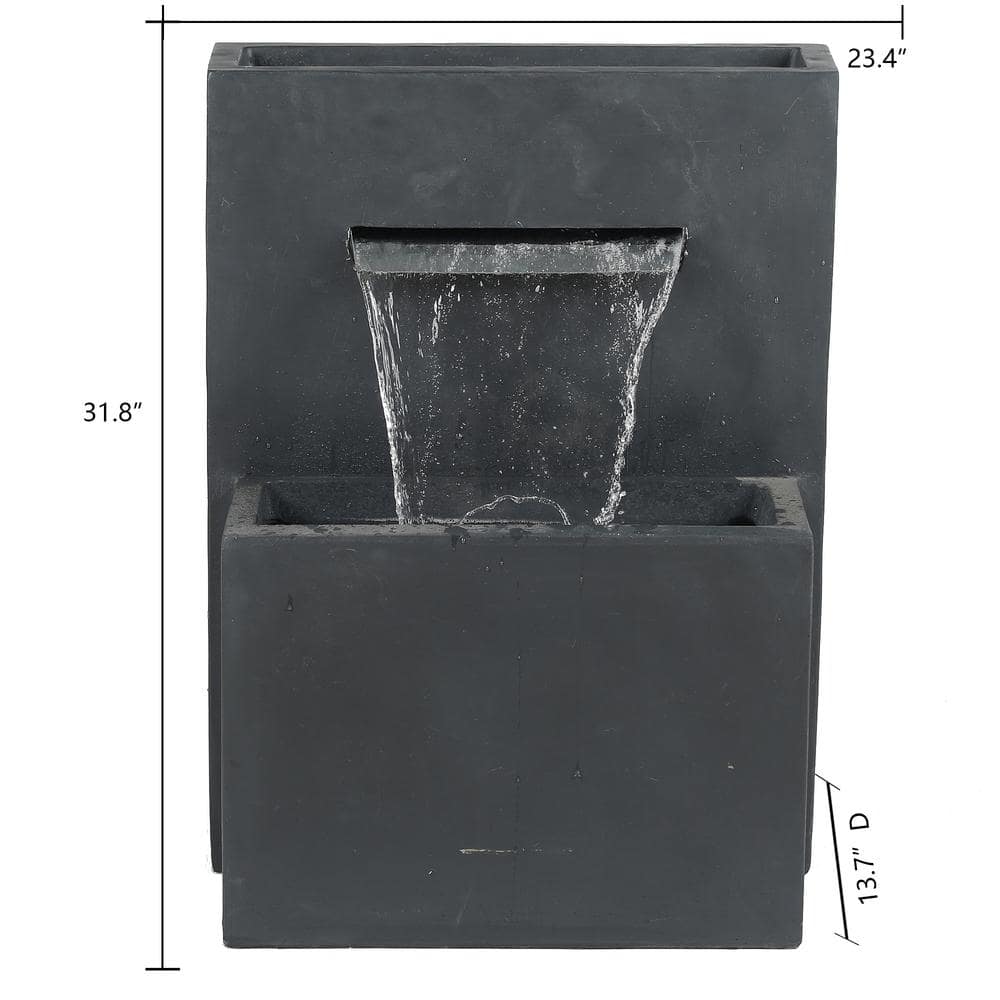 Gray Polyresin Modern Rectangular Waterfall Fountain with Planter