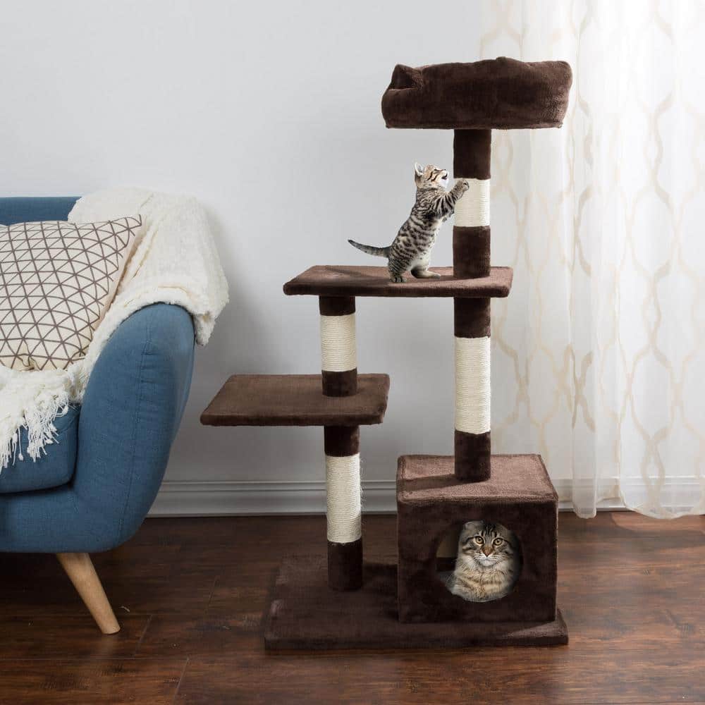 Brown 4-Tier Cat Tree with Sisal Rope Scratching Posts