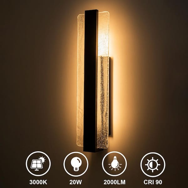 Acerbis 23.07 in. 1-Light Large Black Integrated LED Hardwired Outdoor Lantern Wall Sconce W/ Crystal Bubble Seedy Glass