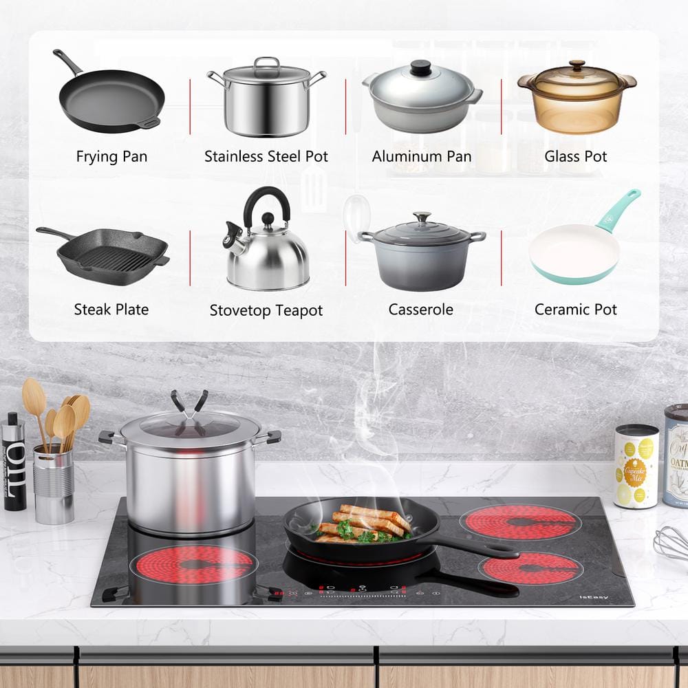 30 Inch Black Ceramic Electric Cooktop with 5 Burners