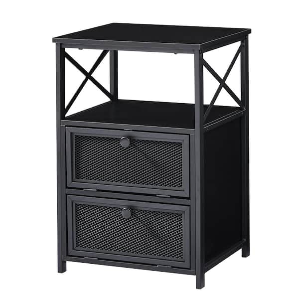 VECELO Modern Black Nightstand with 2 Drawers Versatile End Tables for Bedroom, Living Room, or Office - Easy Assembly