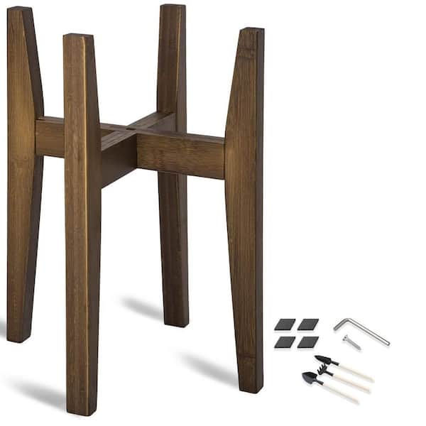 Adjustable Bamboo Plant Stand 8 to 12 Inch Walnut Mid Century Modern Corner Indoor Flower Holder 1 Pack