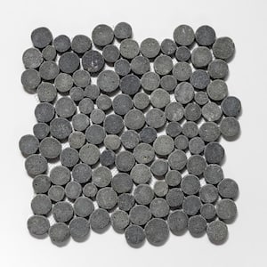 Stone Penny Rounds Black 11-1/2 in. x 11-1/2 in. Honed Basalt Mesh-Mounted Mosaic Tile (10.12 sq. ft./Case)