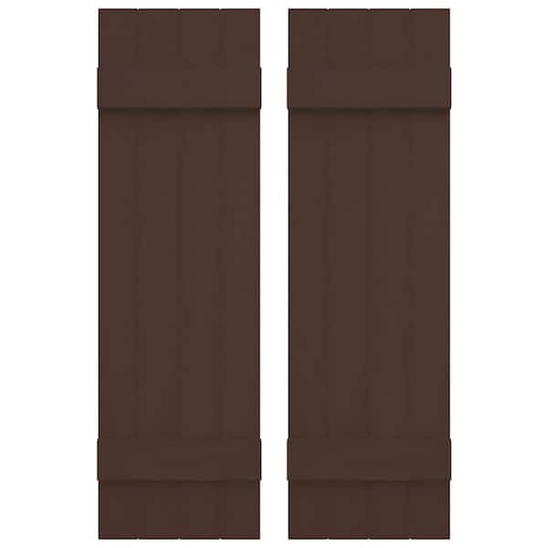 Builders Edge 14 in. W x 47 in. H Vinyl Exterior Joined Board and Batten Shutters Pair in Federal Brown