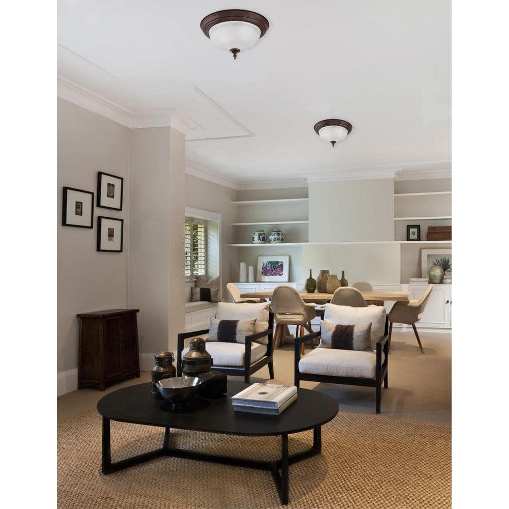 Traditional Oil Rubbed Bronze 13" Flush Ceiling Fixture with Frosted Swirl Glass