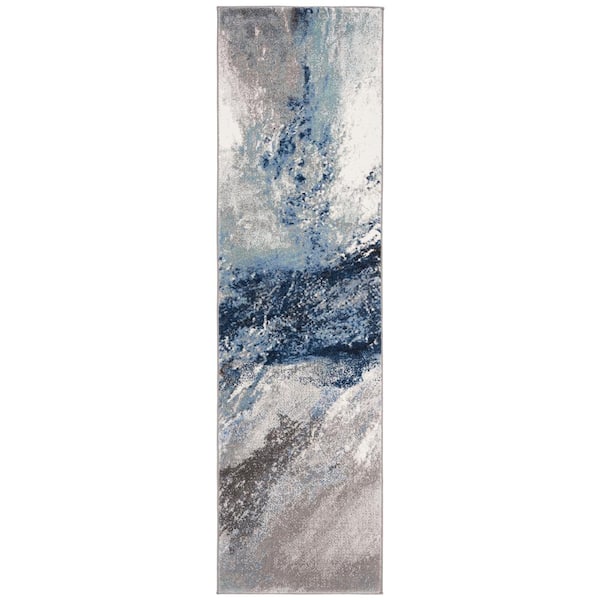 Galaxy 2 ft. x 20 ft. Blue/Gray Abstract Runner Rug