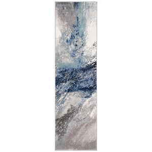 Galaxy Blue/Gray 2 ft. x 8 ft. Abstract Runner Rug