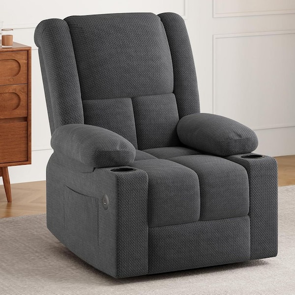 19 in. Grey Sponge Recliner with Massage, Heat, USB Ports and Cup Holders