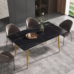 62.99 in. Rectangle Black Sintered Stone Top with Gold Metal Frame (Seats 4-6)