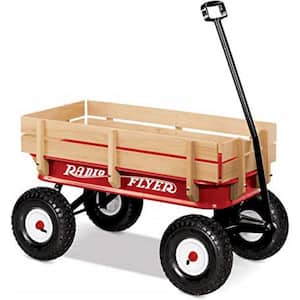 Full Size All-Terrain Classic Steel and Wood Pull Along Wagon in Red