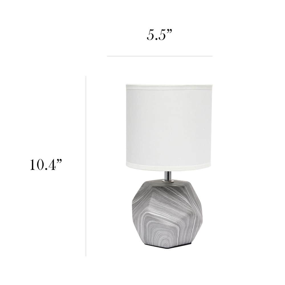 Gray and White Marbled Ceramic Mini Table Lamp with Fabric Shade