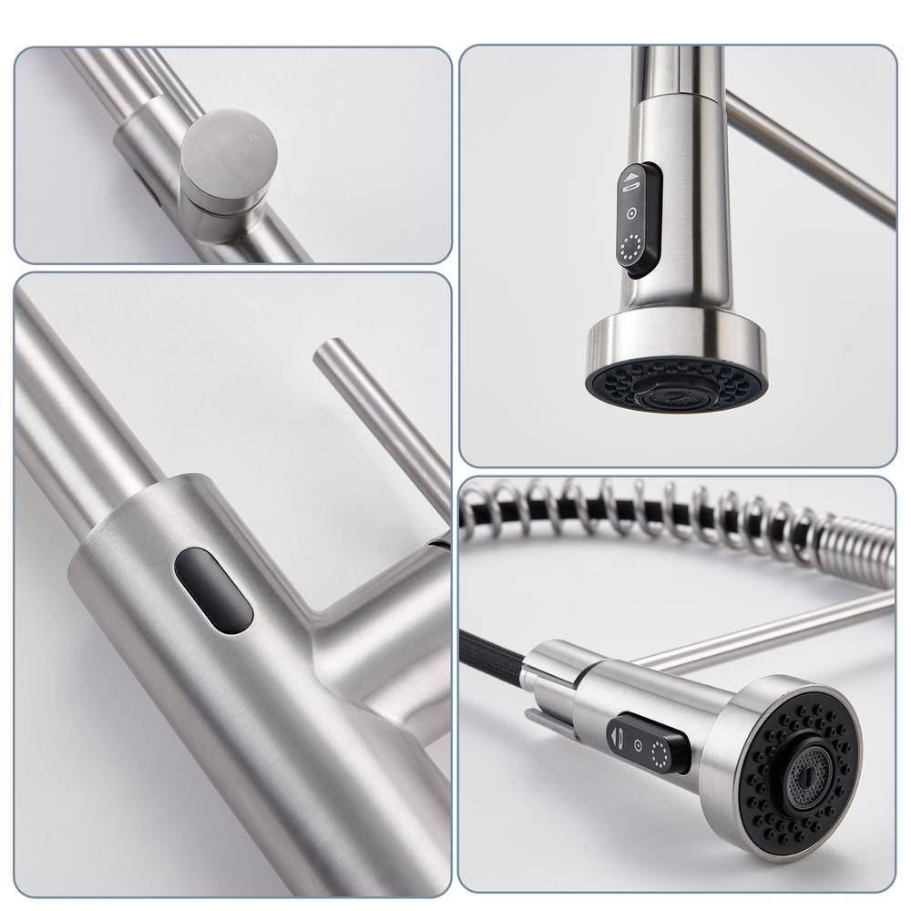 Brushed Nickel Touchless Pull-Down Kitchen Faucet with Spray