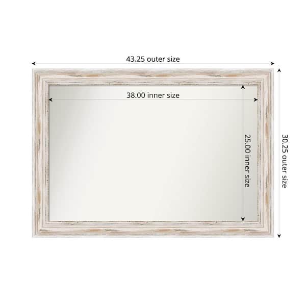 Amanti Art Alexandria Whitewash 43.25 in. x 30.25 in. Custom Non-Beveled Wood Framed Bathroom Vanity Wall Mirror