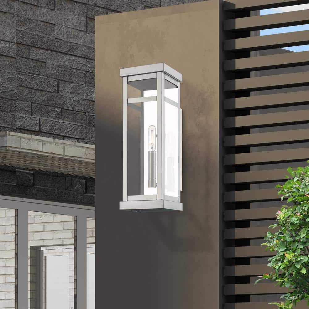 Brushed Nickel Lantern Sconce with Clear Glass - Dimmable, Direct Wired